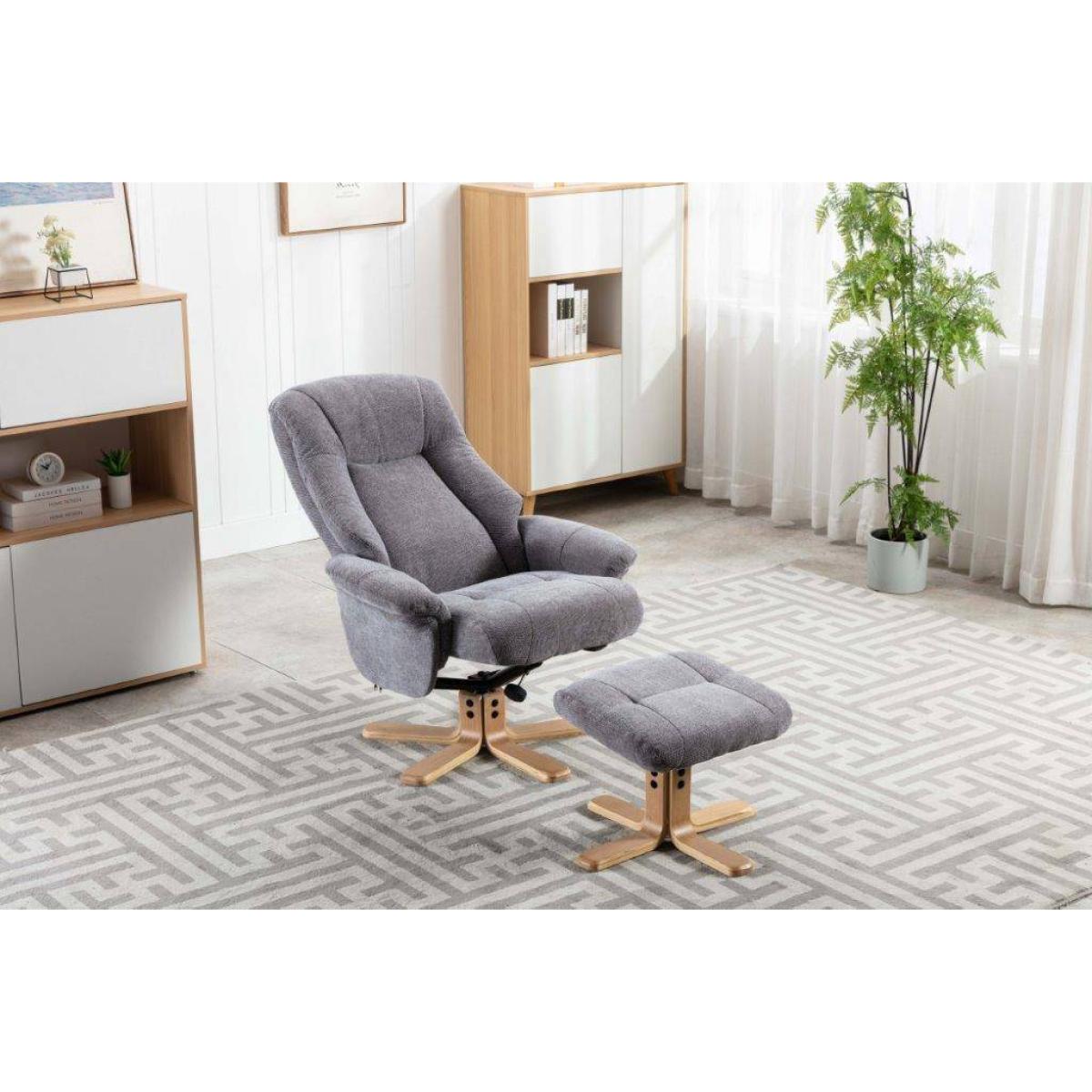 Leon Swivel Chair & Stool Set Lille Charcoal Fabric Mid Oak Base – image 14