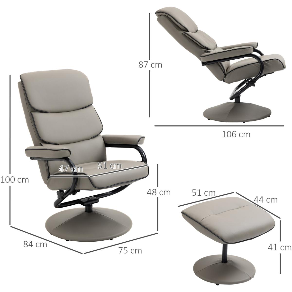 Recliner Chair with Ottoman - Grey – image 3