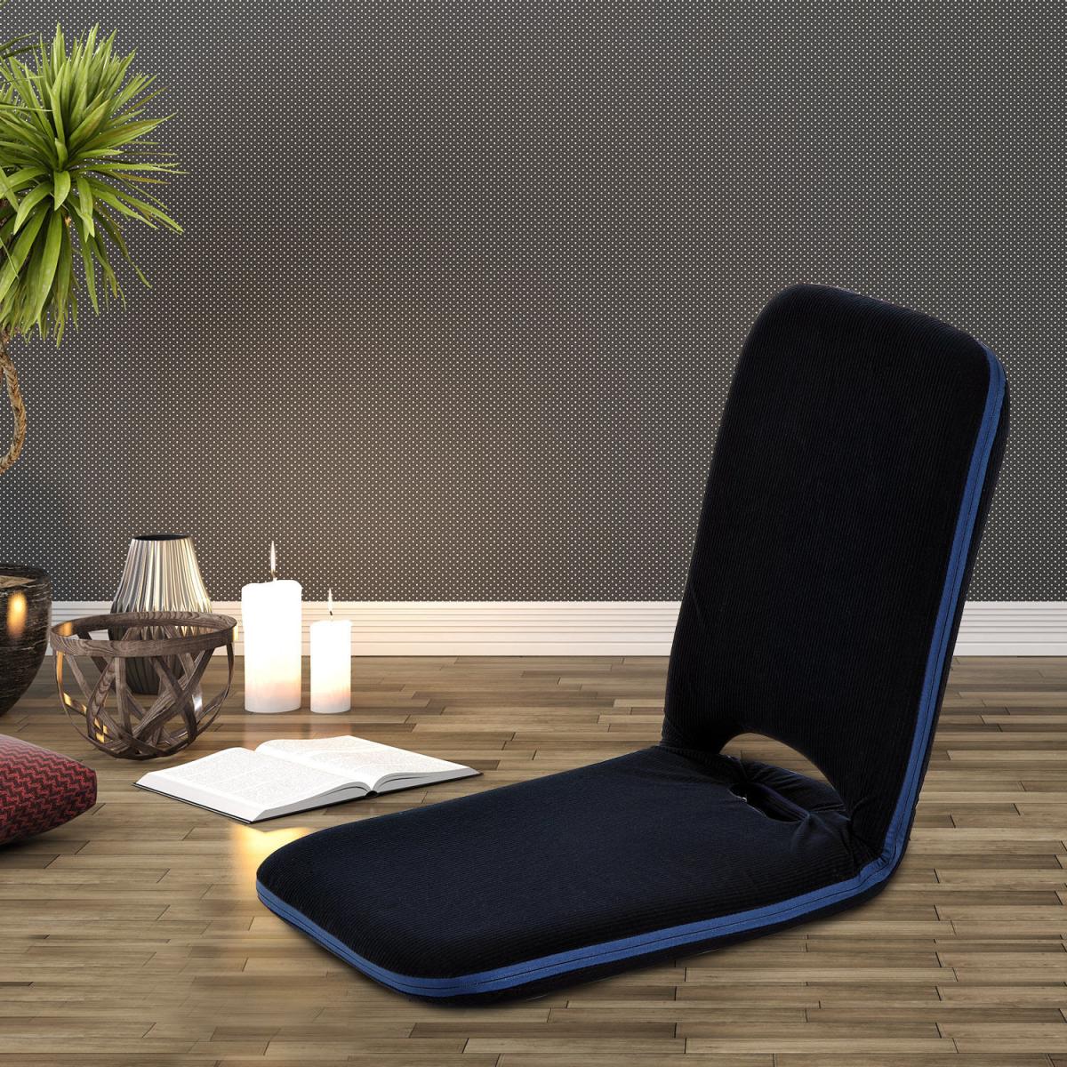 Foldable Padded Floor Chair with Adjustable Backrest - Navy Blue – image 7