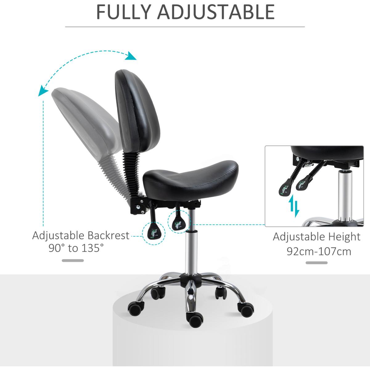 Saddle Stool PU Leather Salon Chair for Massage Spa Clinic Beauty Tattoo - Grey – image 12