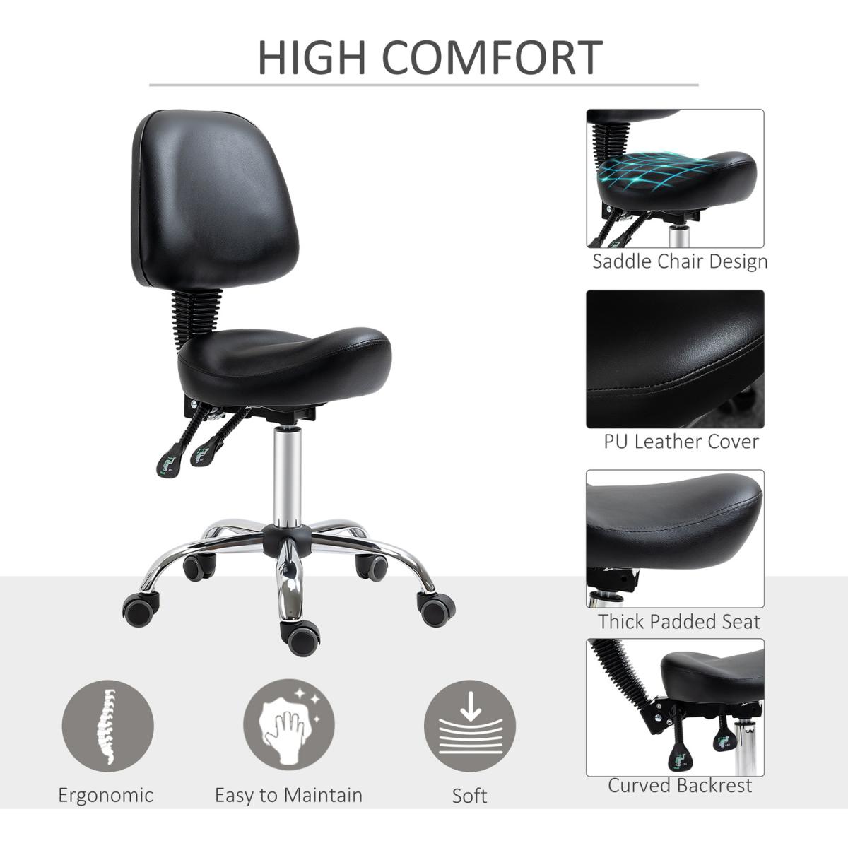 Saddle Stool PU Leather Salon Chair for Massage Spa Clinic Beauty Tattoo - Grey – image 13