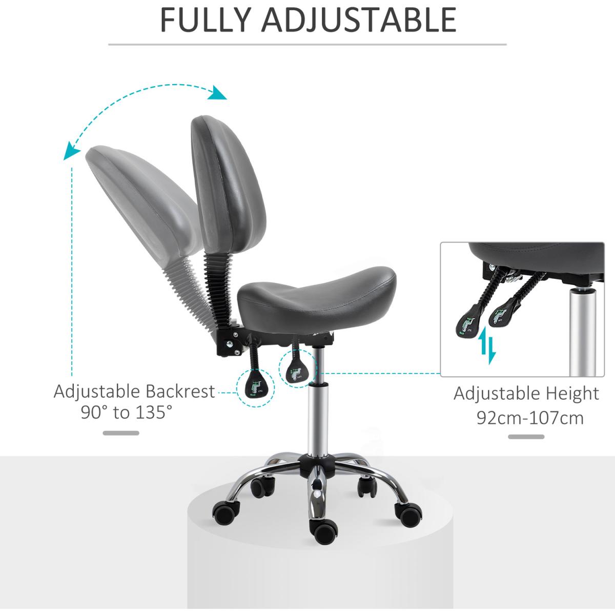 Saddle Stool PU Leather Salon Chair for Massage Spa Clinic Beauty Tattoo - Grey – image 4