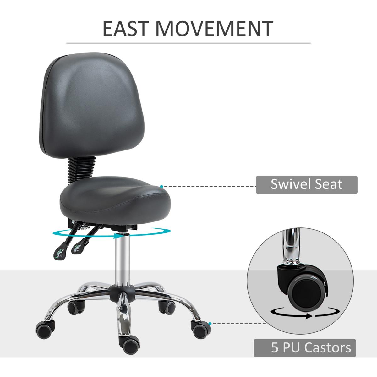 Saddle Stool PU Leather Salon Chair for Massage Spa Clinic Beauty Tattoo - Grey – image 5