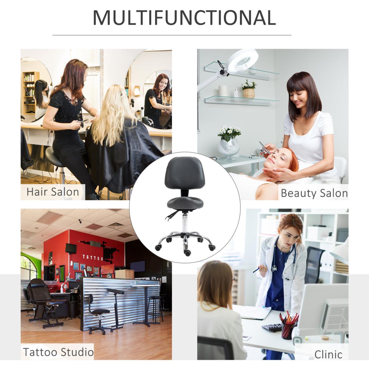 Saddle Stool PU Leather Salon Chair for Massage Spa Clinic Beauty Tattoo - Grey – image 6
