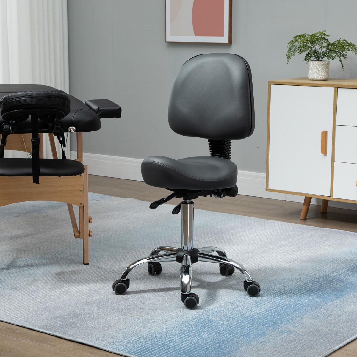Saddle Stool PU Leather Salon Chair for Massage Spa Clinic Beauty Tattoo - Grey – image 10