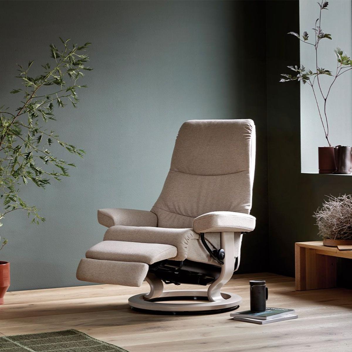 Stressless View Recliner With Classic Base Footstool Small Chair Paloma Leather – image 2