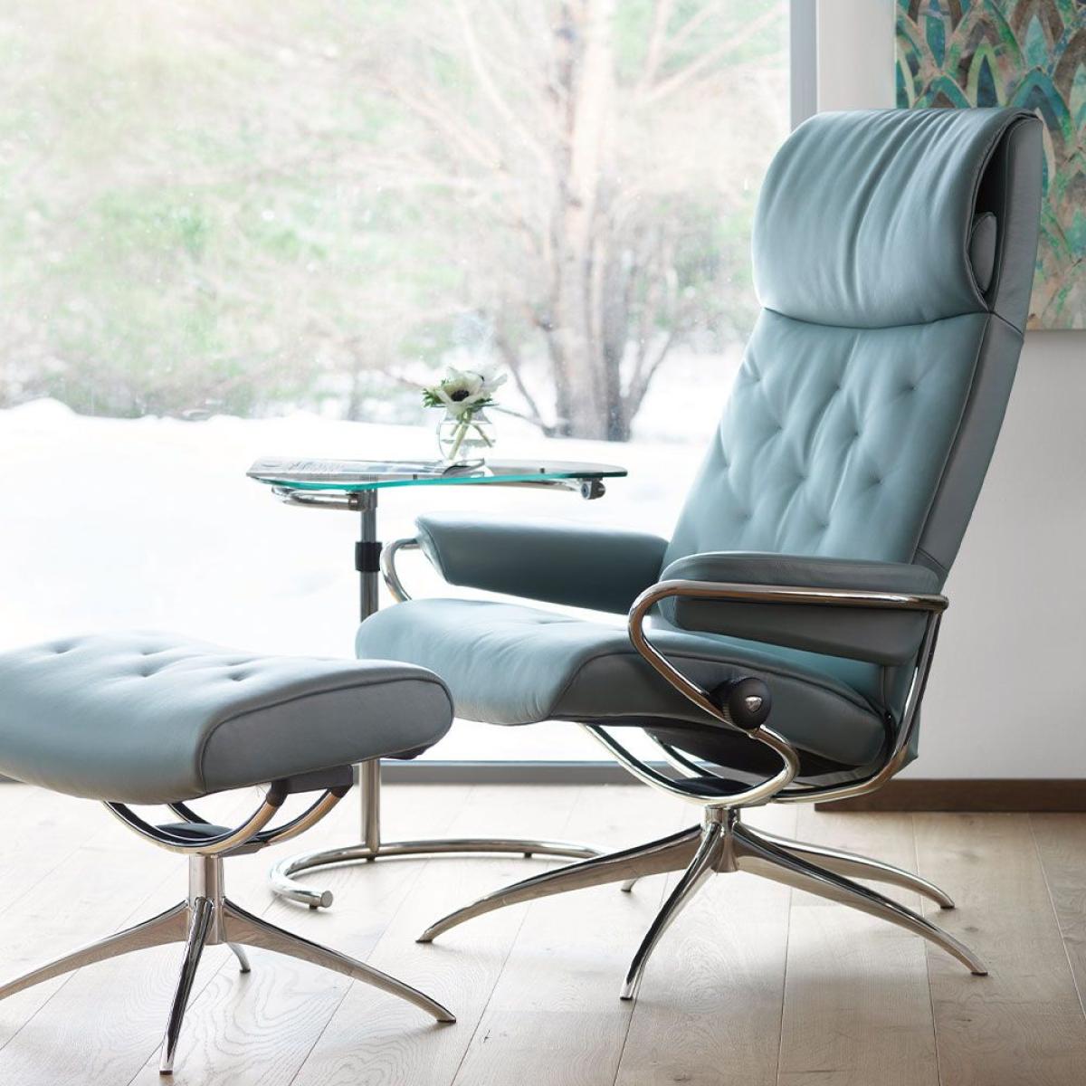 Stressless Metro High Back Recliner Chair Footstool High Base Batick Leather – image 2