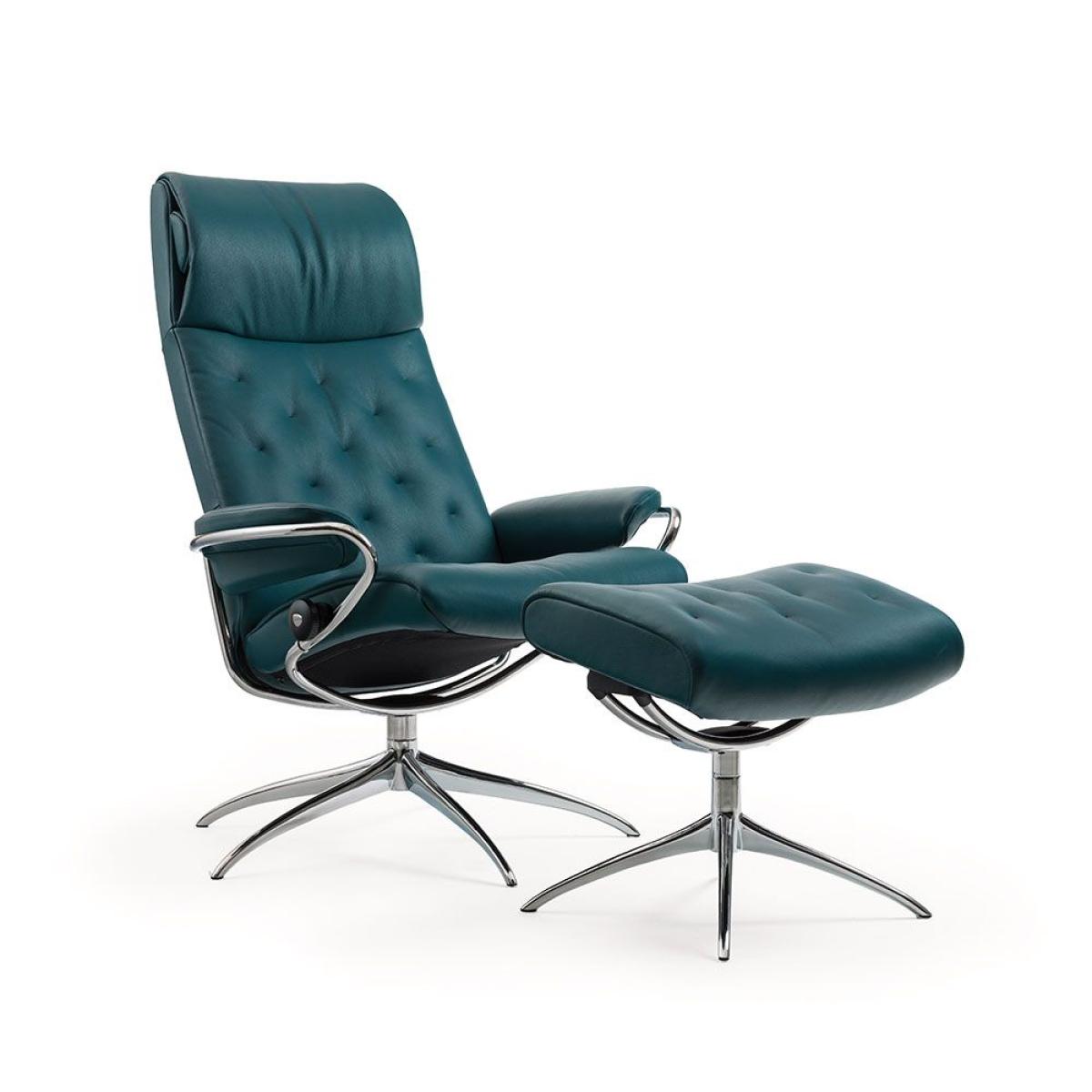 Stressless Metro High Back Recliner Chair Footstool High Base Batick Leather – image 3