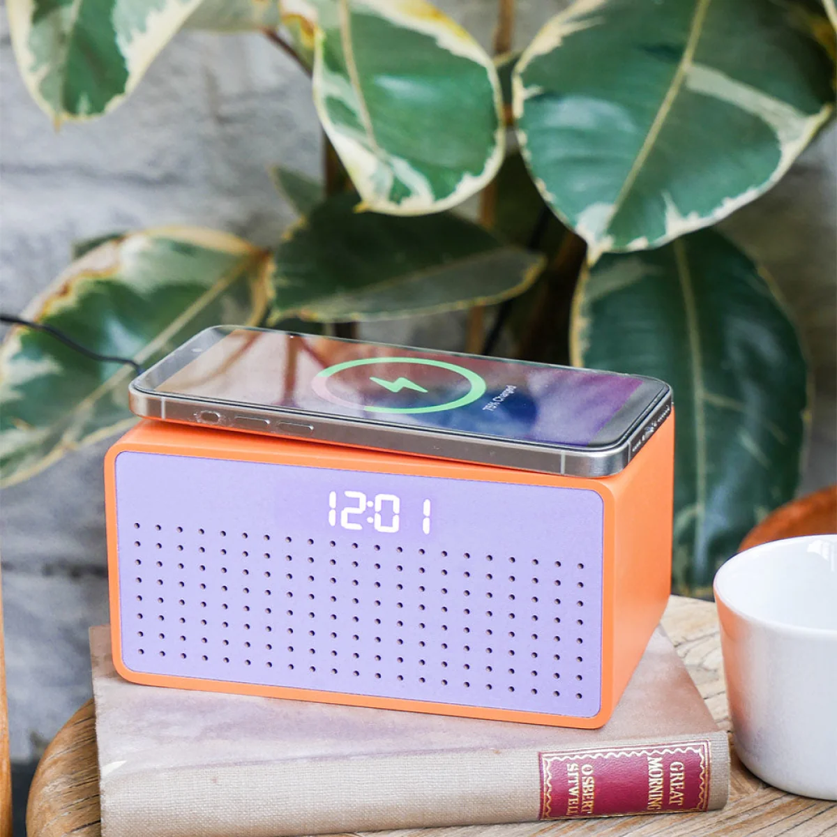 Rise Mix Bluetooth Speaker, Wireless Charger & Alarm Clock, Orange – image 2