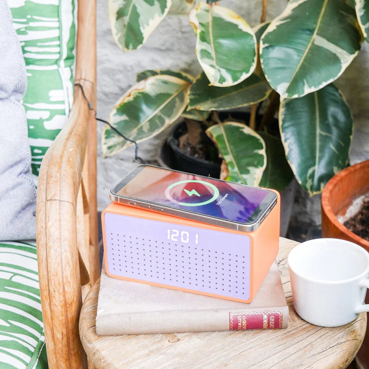 Rise Mix Bluetooth Speaker, Wireless Charger & Alarm Clock, Orange – image 3