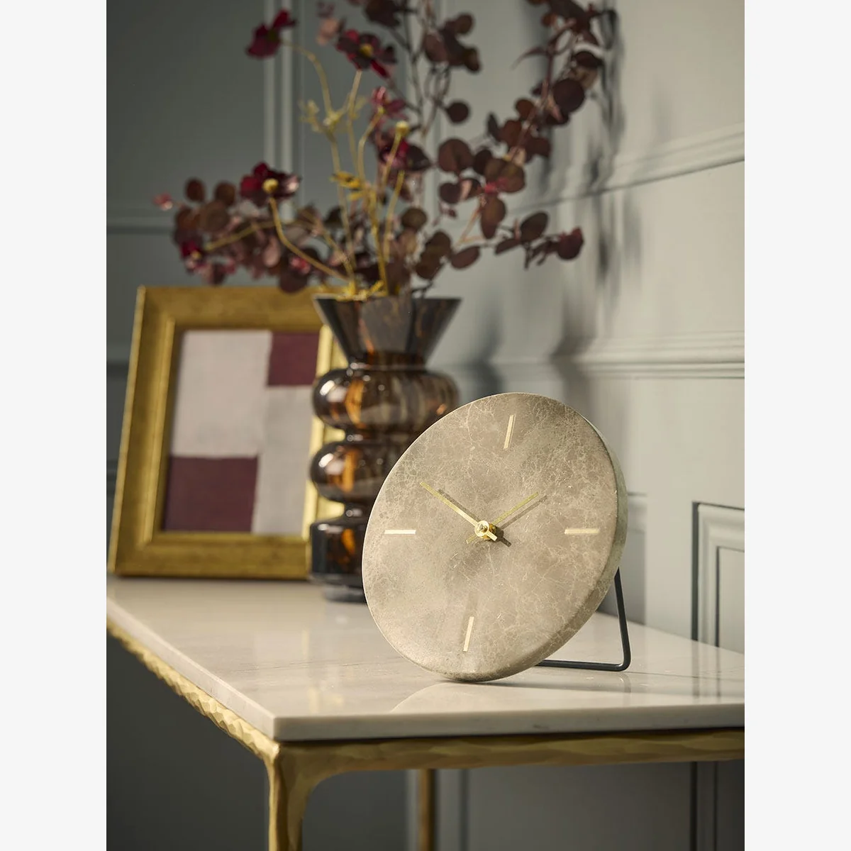 Circular Travertine Clock – image 1