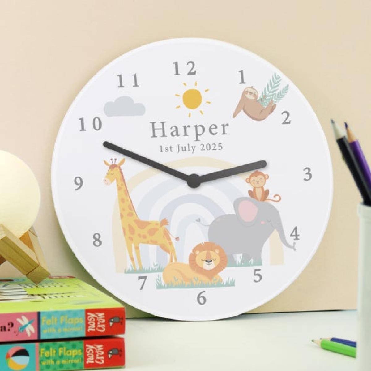 Personalised Safari Animals Wooden Nursery Clock – image 2