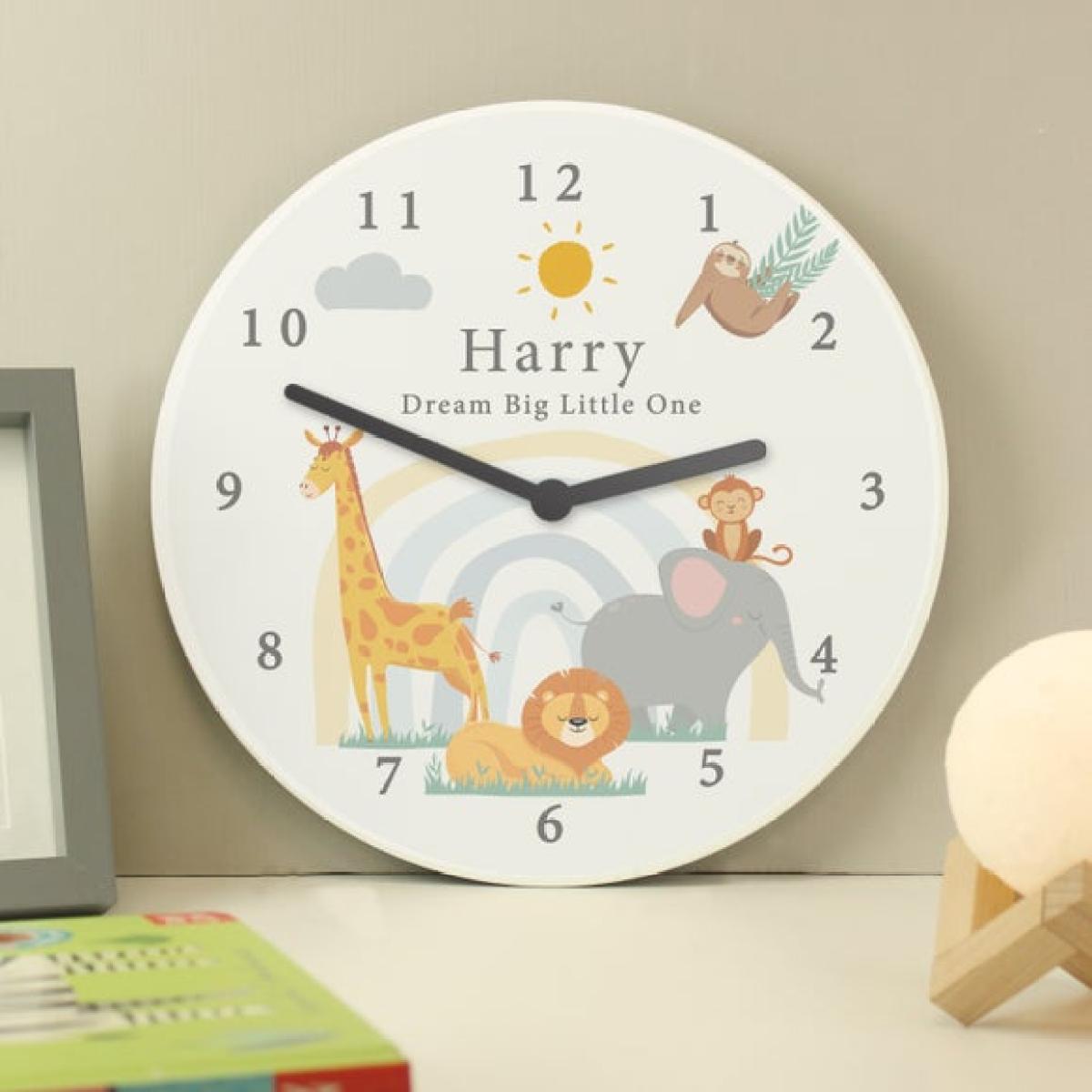 Personalised Safari Animals Wooden Nursery Clock – image 3