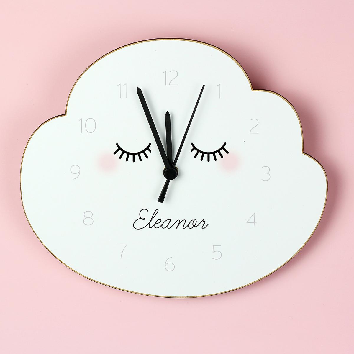 Personalised Eyelash Cloud Shape Wooden Wall Clock White – image 2