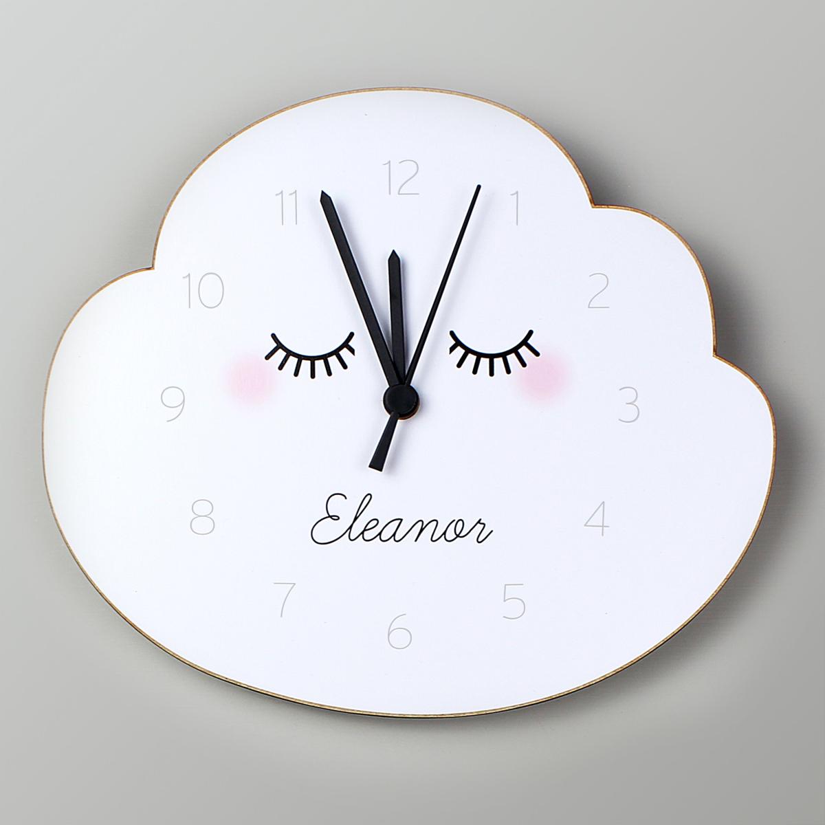 Personalised Eyelash Cloud Shape Wooden Wall Clock White – image 3