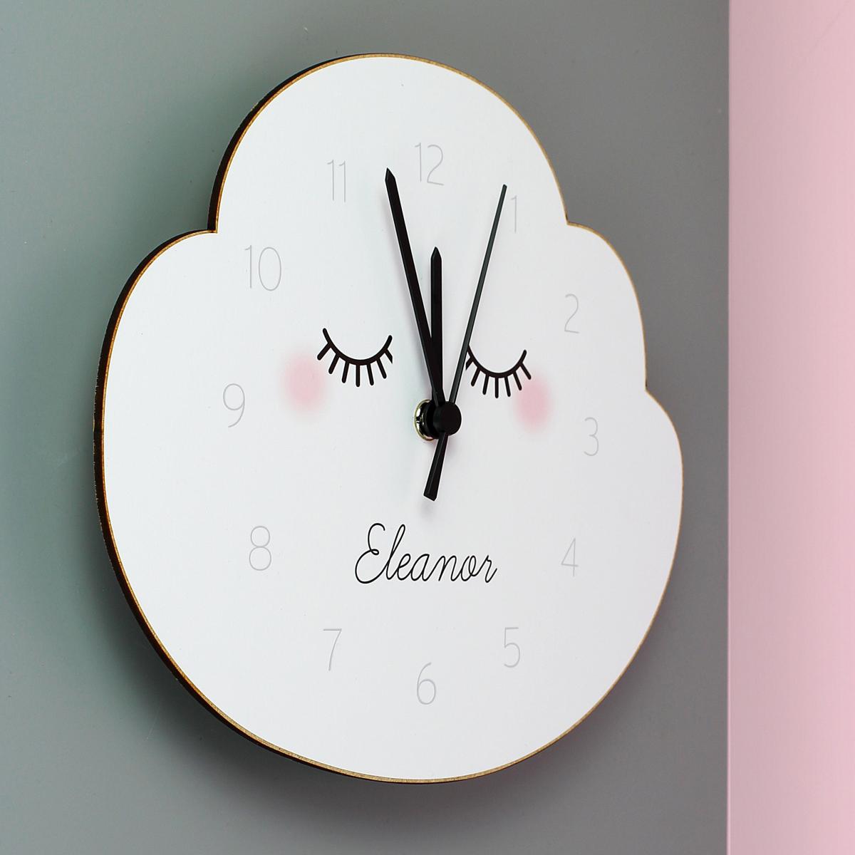 Personalised Eyelash Cloud Shape Wooden Wall Clock White – image 4