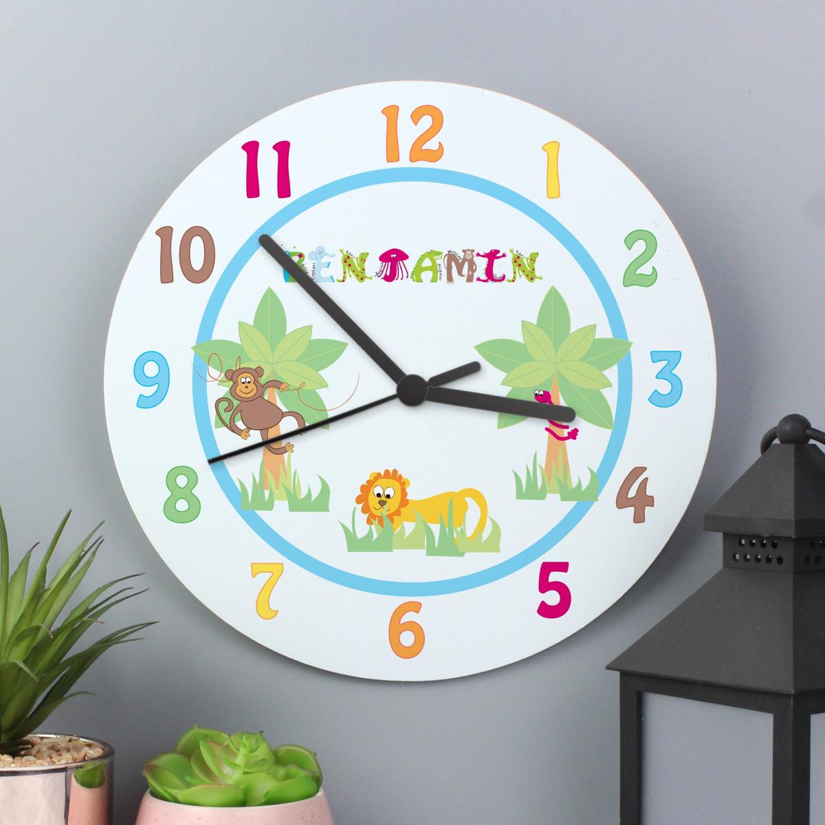 Personalised Blue Animal Alphabet Wall Clock White – image 2