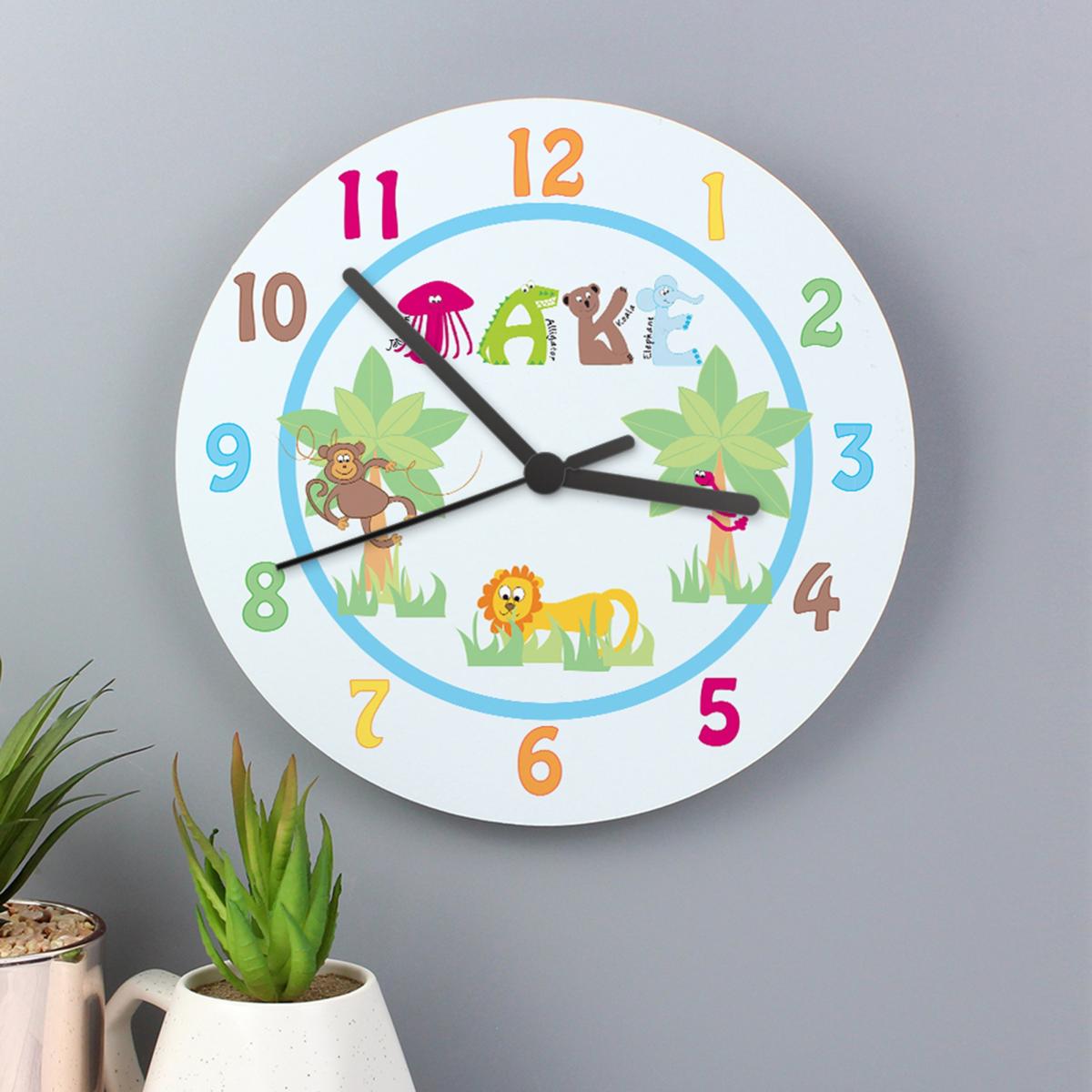 Personalised Blue Animal Alphabet Wall Clock White – image 3