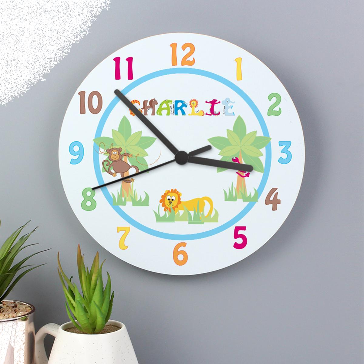 Personalised Blue Animal Alphabet Wall Clock White – image 1