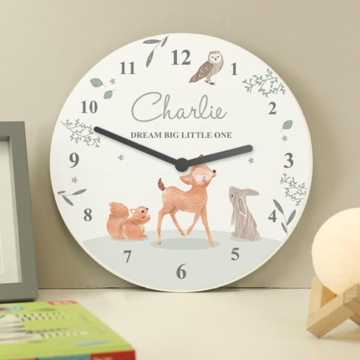 Personalised Woodland Animals Wooden Nursery Clock – image 2