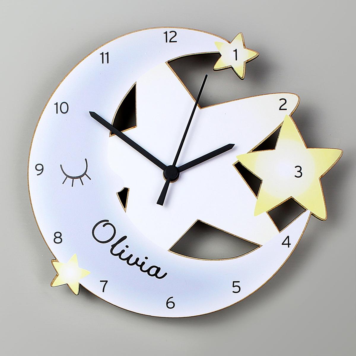 Personalised Moon and Stars Shape Wooden Wall Clock White – image 3