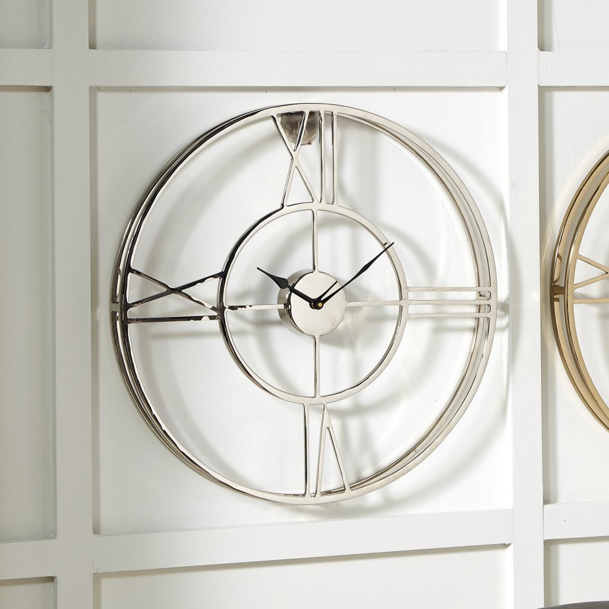 Metal Double Framed Wall Clock 50cm Silver – image 1