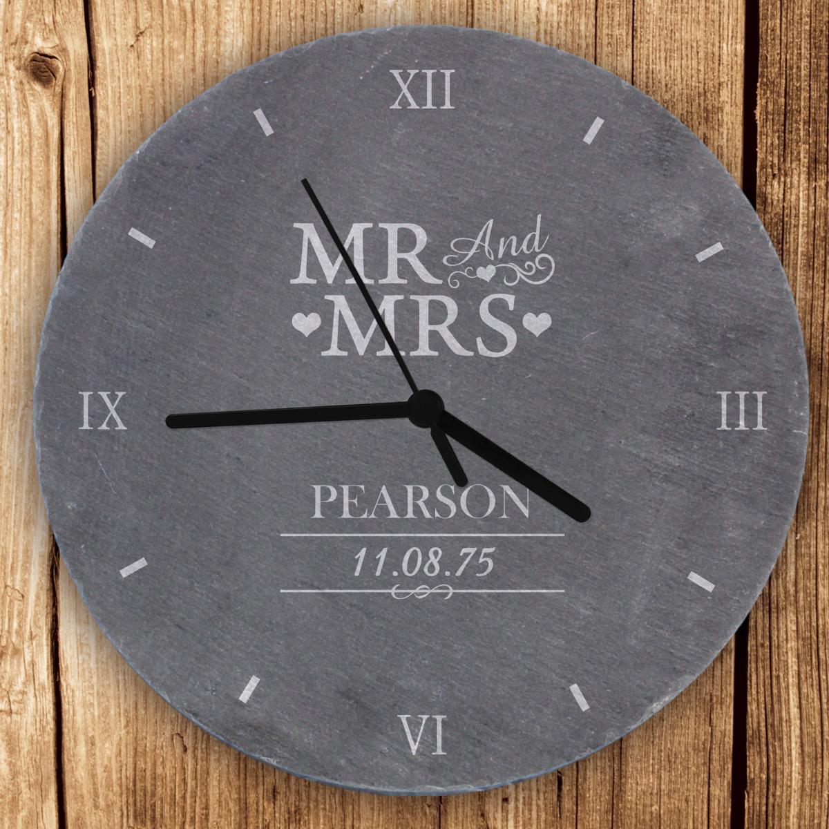 Personalised Mr and Mrs Slate Clock Grey – image 2