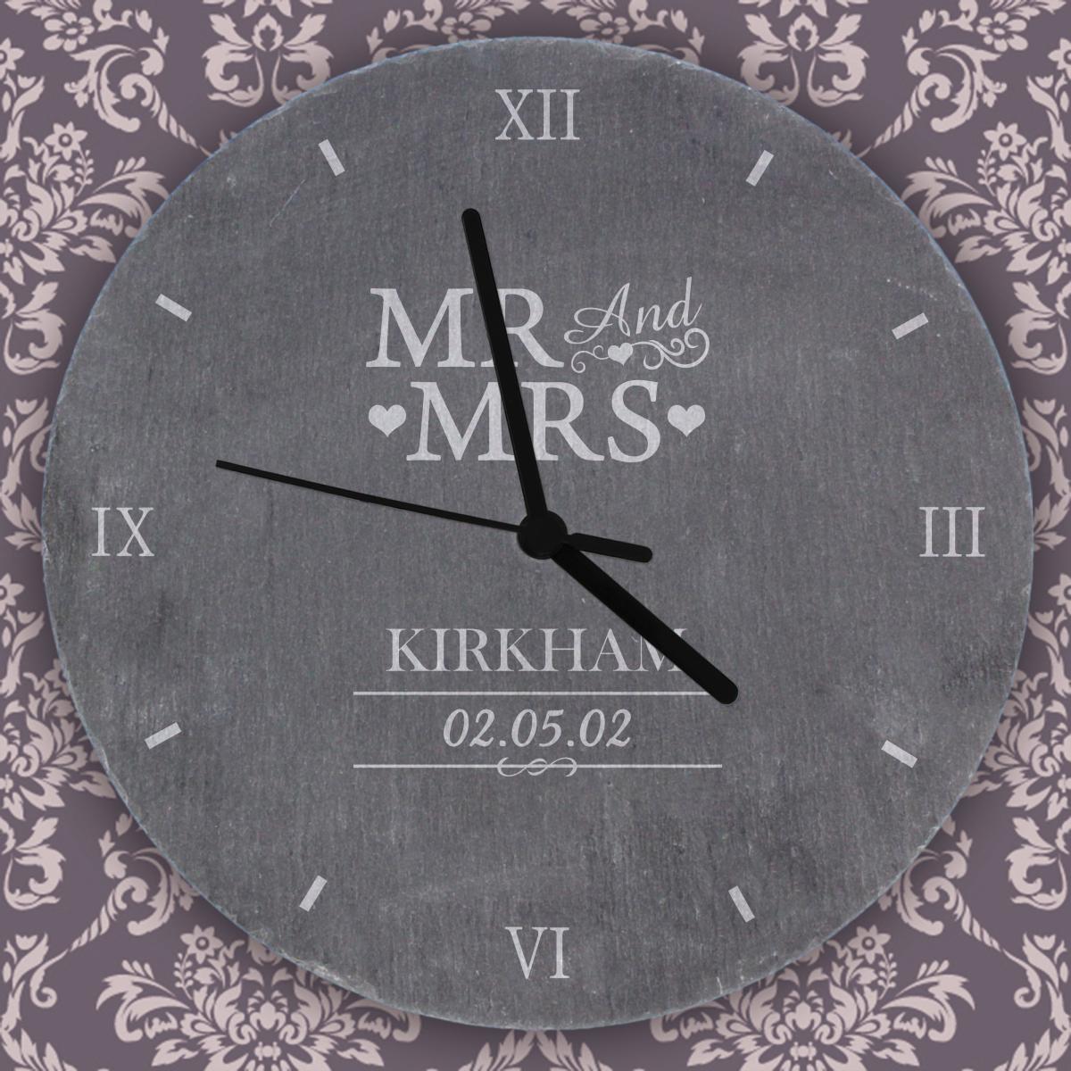 Personalised Mr and Mrs Slate Clock Grey – image 3