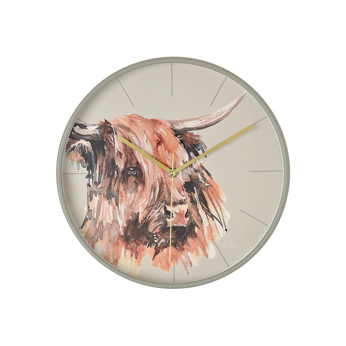Meg Hawkins Highland Cow Wall Clock Grey