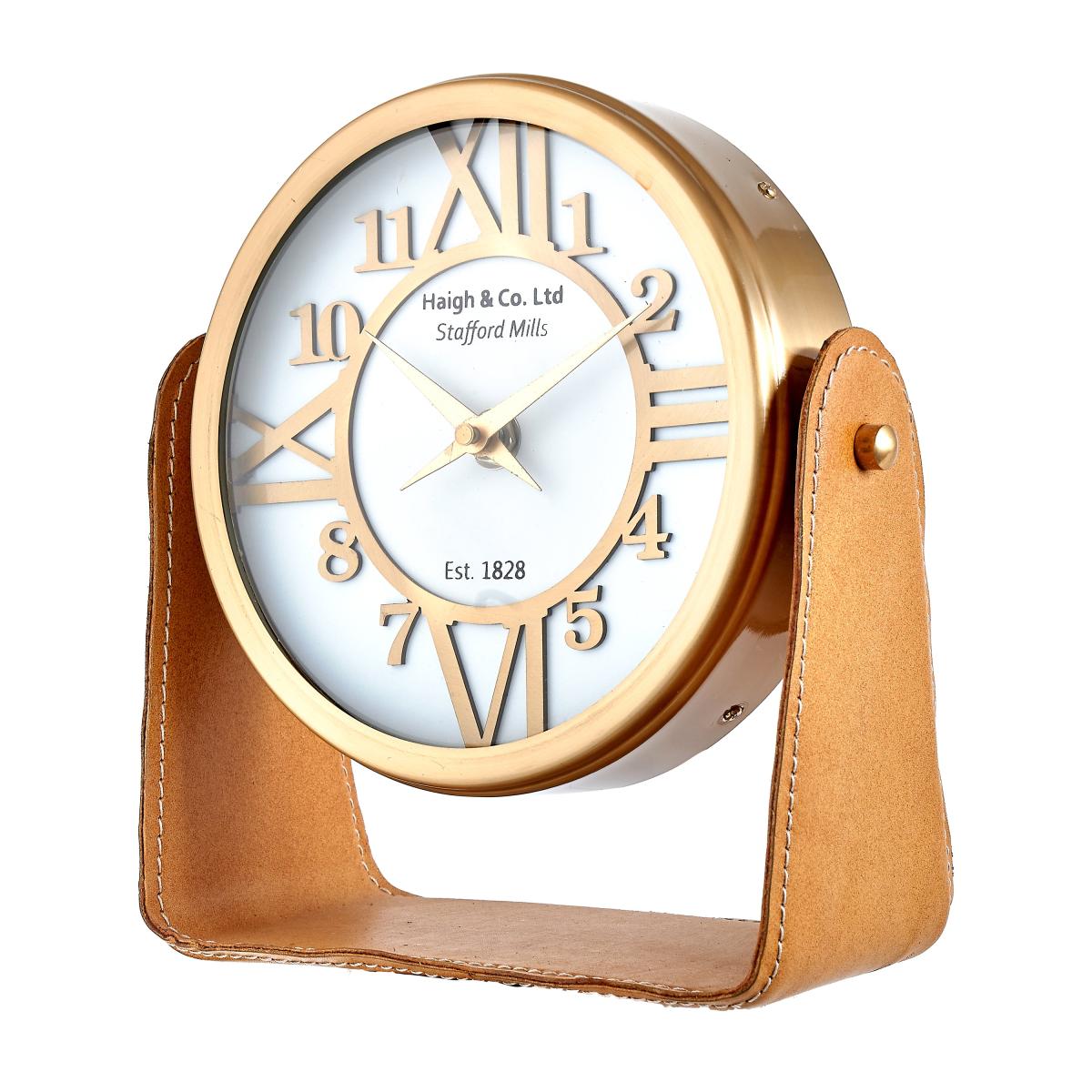 Leather Mantel Clock Tan – image 3