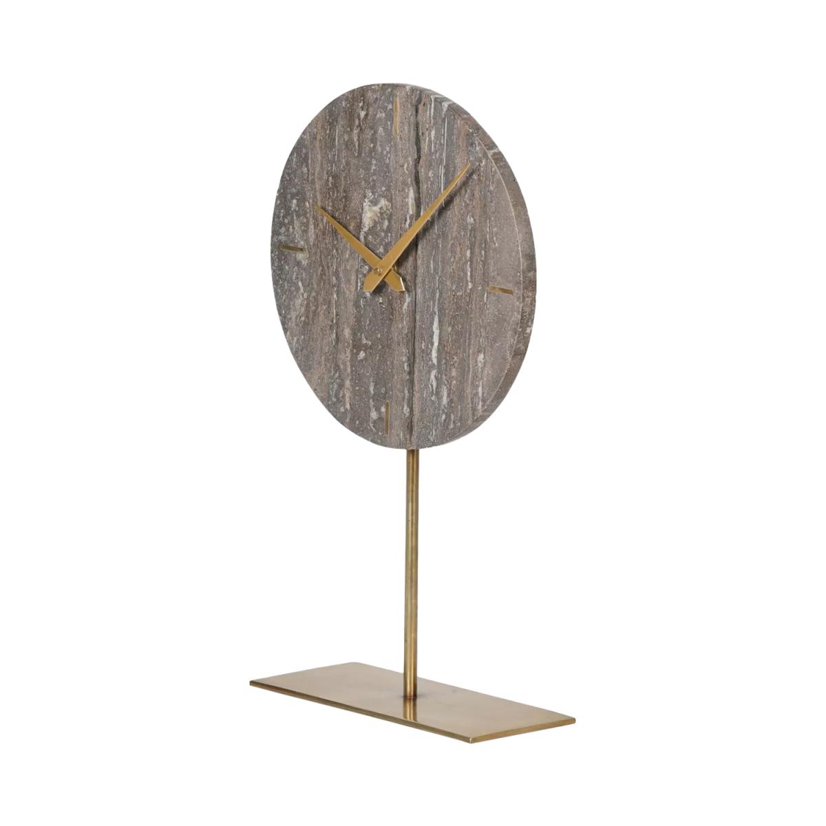 Libra Interiors Dark Travertine Quartz Mantle Clock, Charcoal Black – image 2