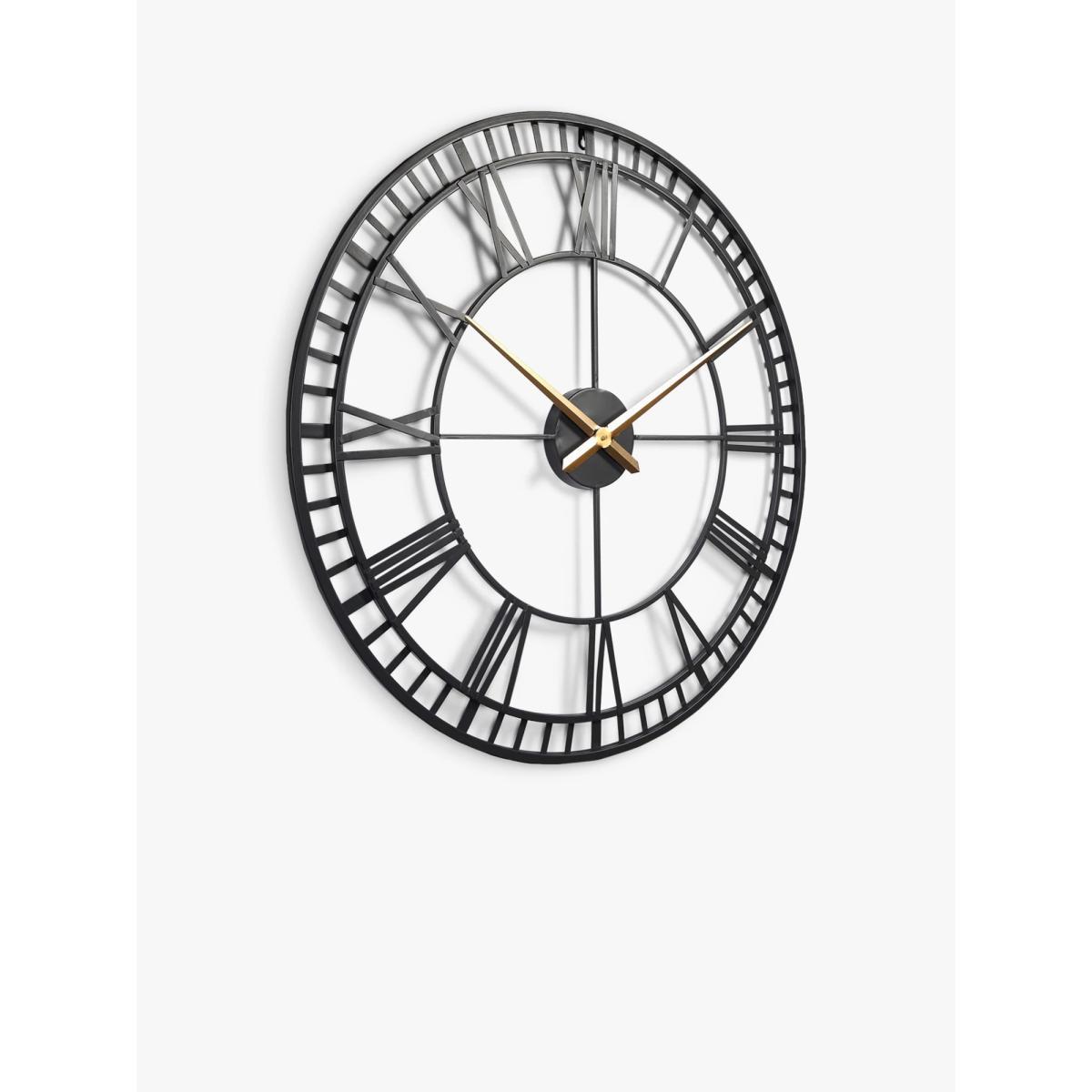 Lascelles Large Roman Numeral Skeleton Wall Clock, 80cm, Black/Gold – image 2