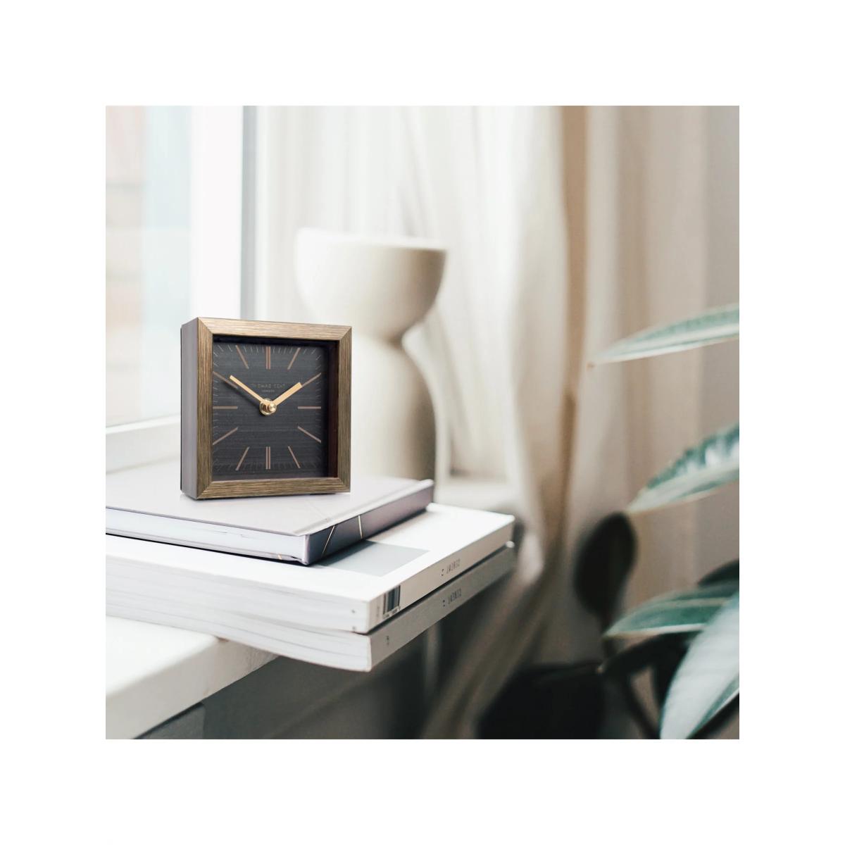 Thomas Kent Square Wood-Effect Analogue Mantel Clock, 14cm, Graphite/Taupe – image 2