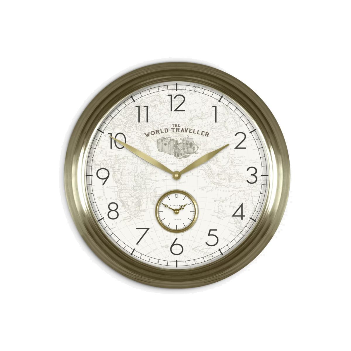 Thomas Kent Greenwich World Traveller Arabic Numerals Analogue Wall Clock, 49cm, Gold – image 1