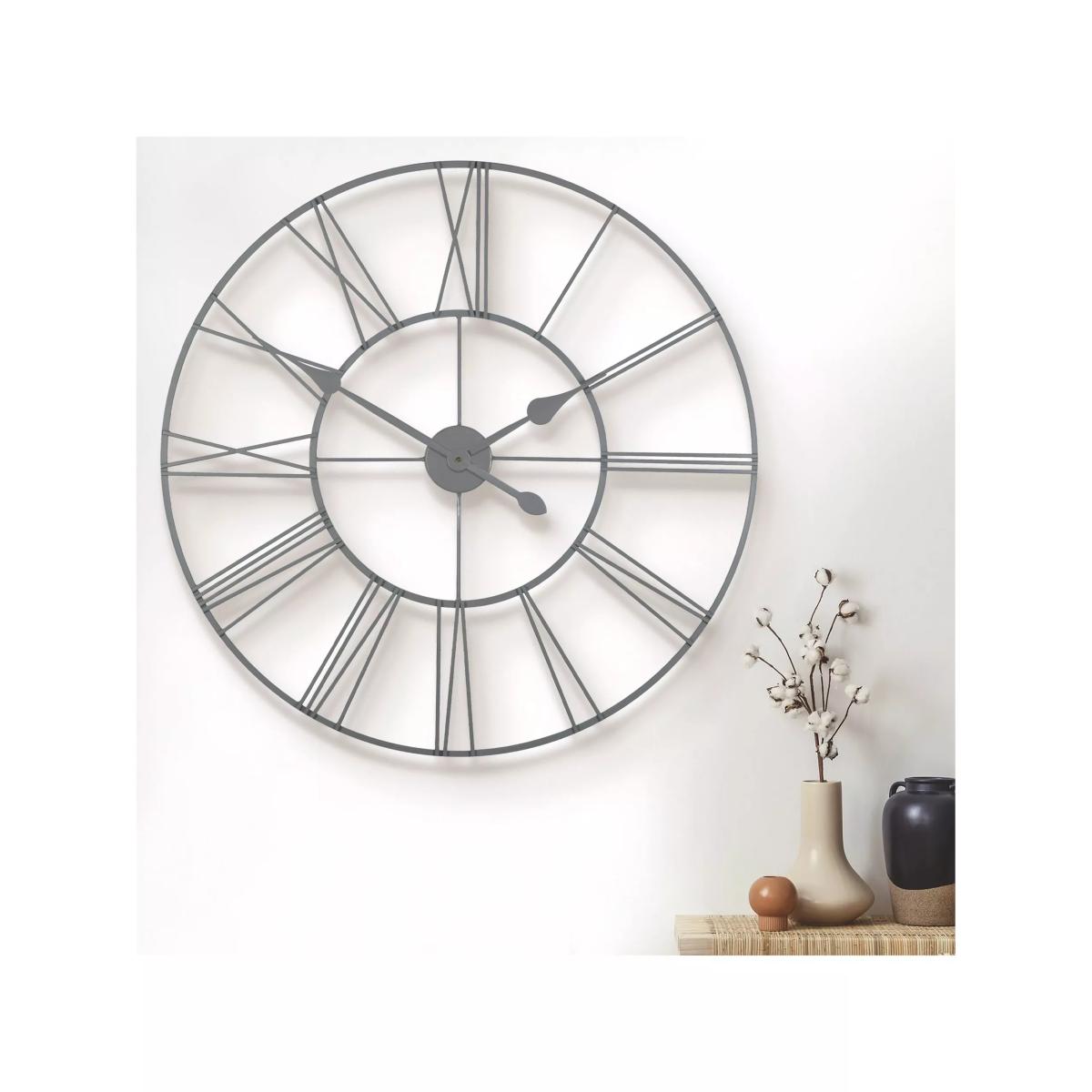 Thomas Kent Roman Numeral Skeleton Outdoor Wall Clock, 83cm, Grey – image 3