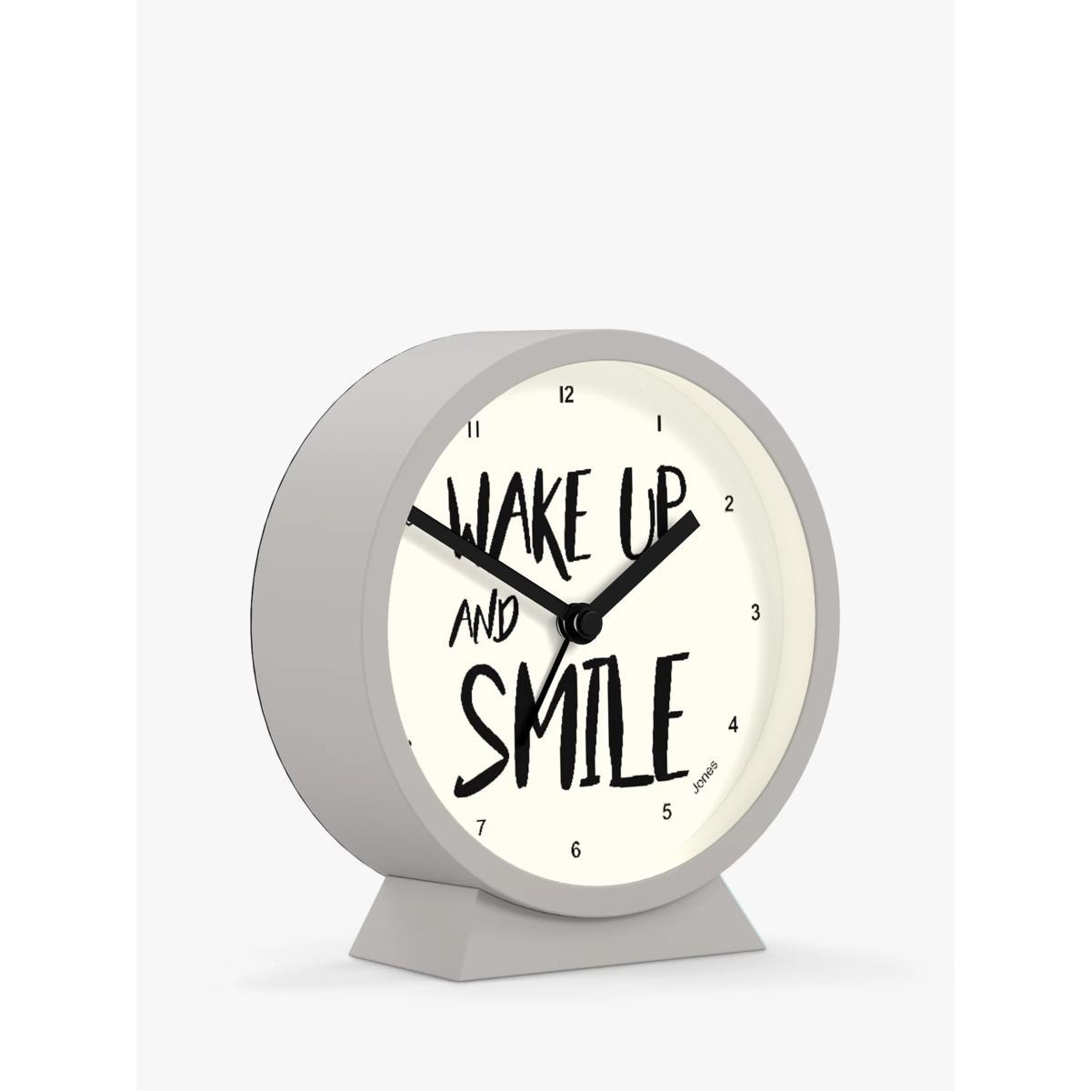 Jones Clocks Daybreak 'Wake Up & Smile' Analogue Alarm Clock, Grey – image 2