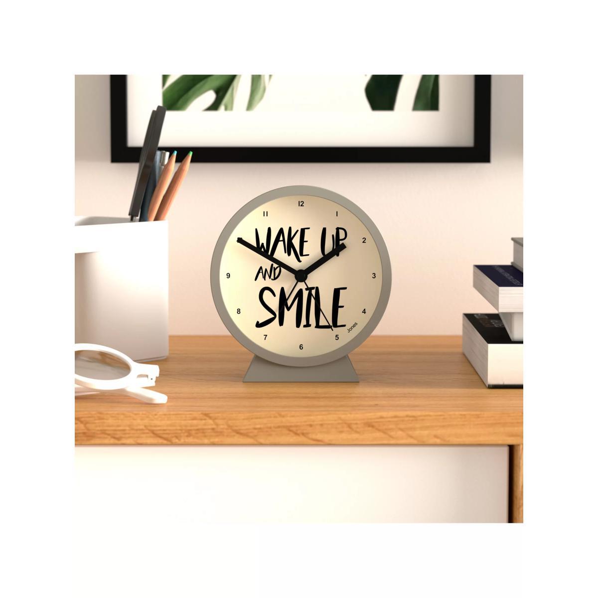 Jones Clocks Daybreak 'Wake Up & Smile' Analogue Alarm Clock, Grey – image 3