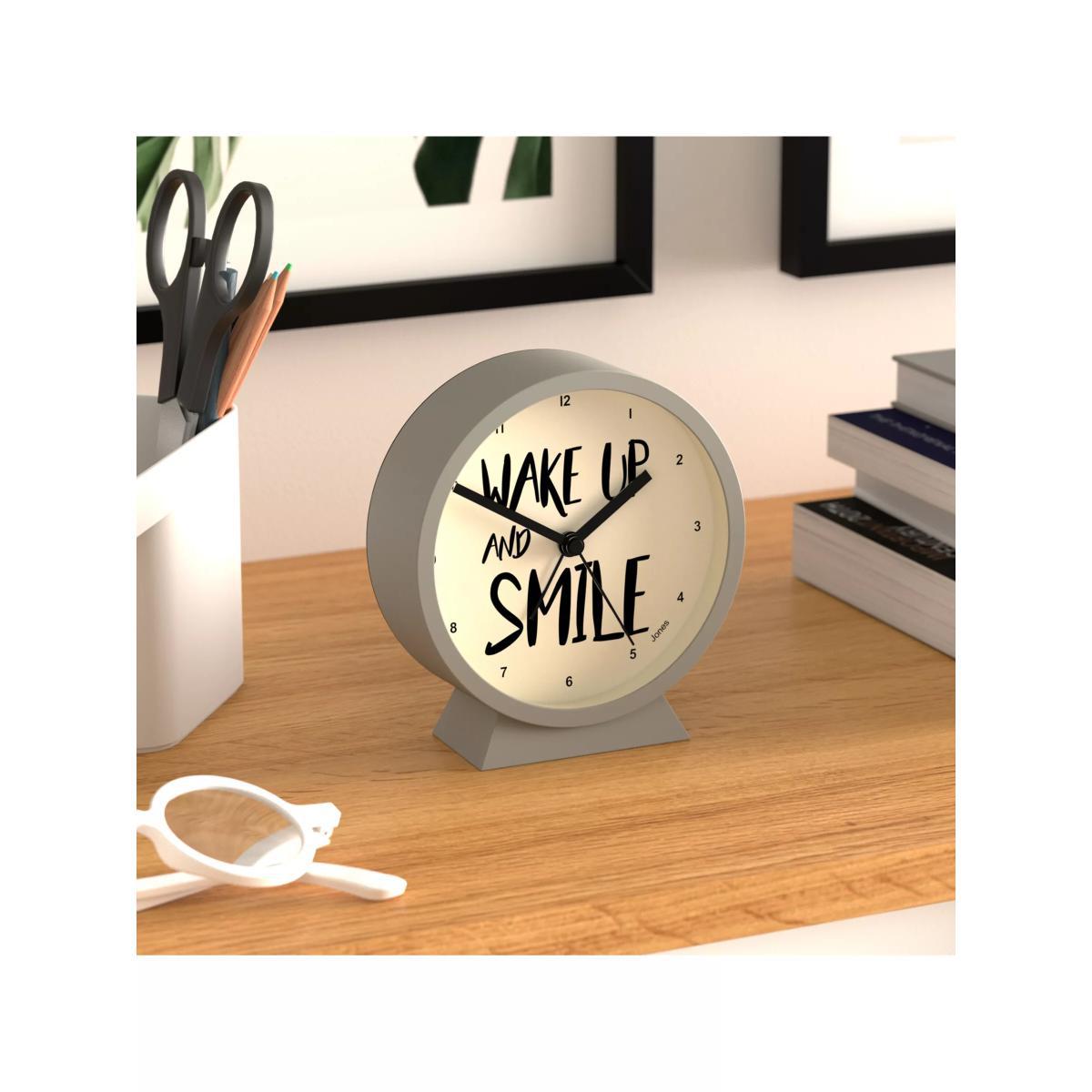 Jones Clocks Daybreak 'Wake Up & Smile' Analogue Alarm Clock, Grey – image 4