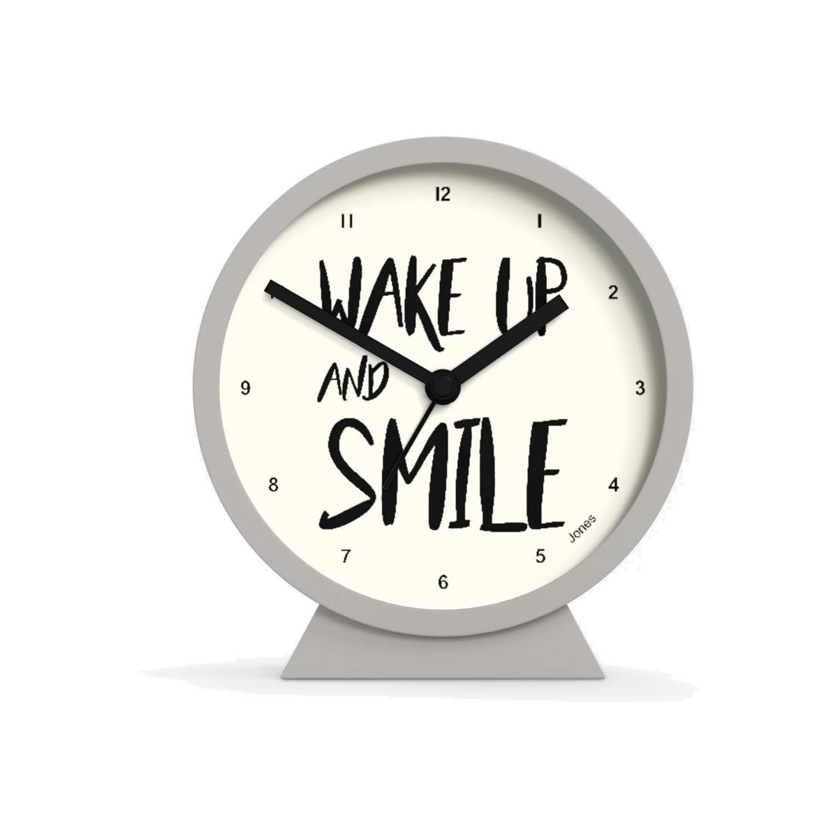 Jones Clocks Daybreak 'Wake Up & Smile' Analogue Alarm Clock, Grey – image 1