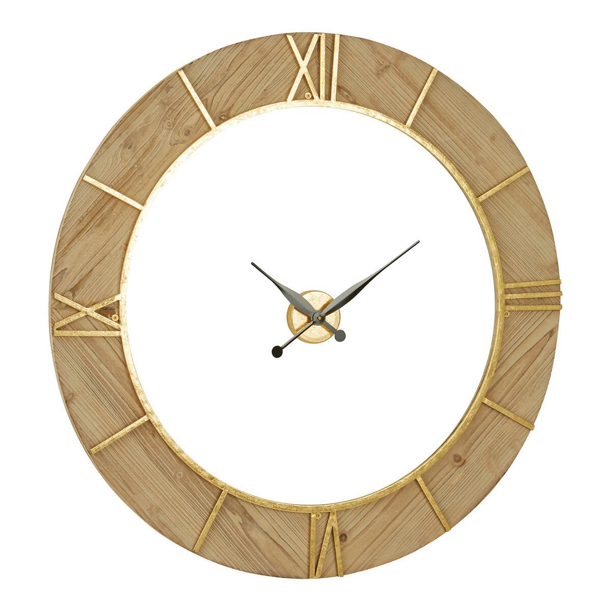 98cm Gold and Natural Wood Wall Clock – image 2
