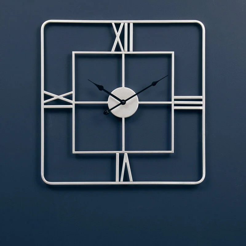 Large Silver Finish Square Wall Clock – image 1
