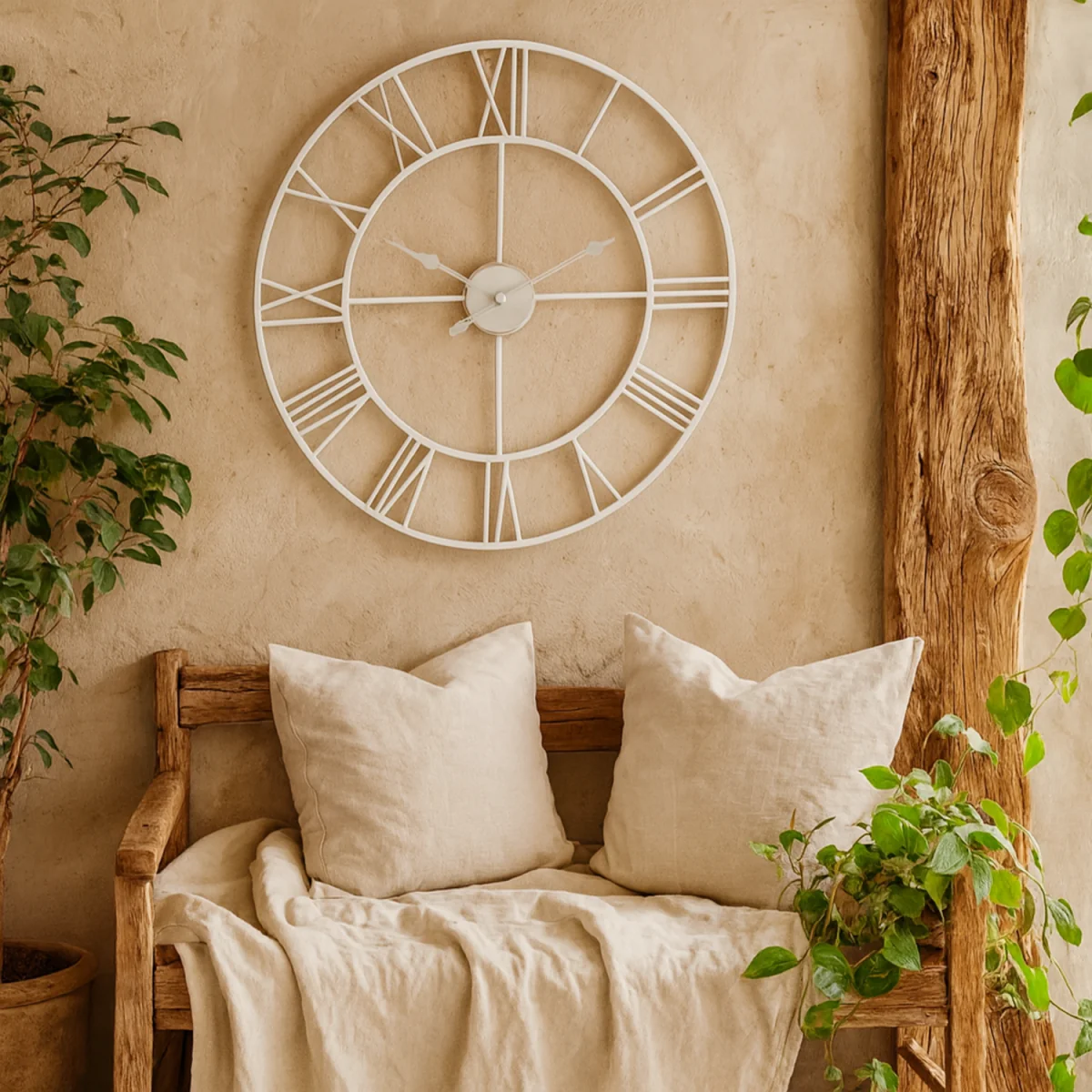 Minimalist Metal Open Frame Wall Clock with Roman Numerals - White – image 1