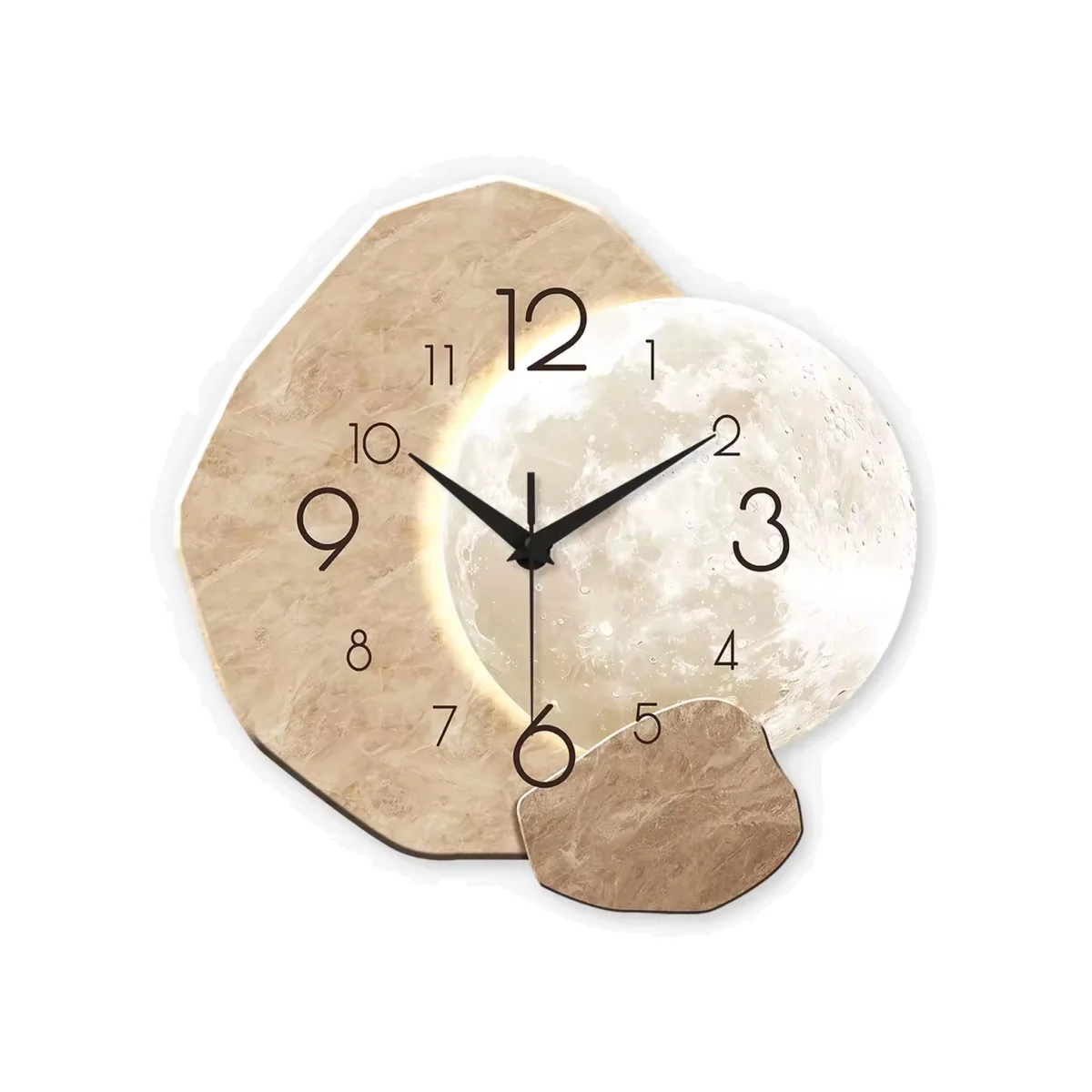 Modern Moon Design Silent Wooden Wall Clock - Brown
