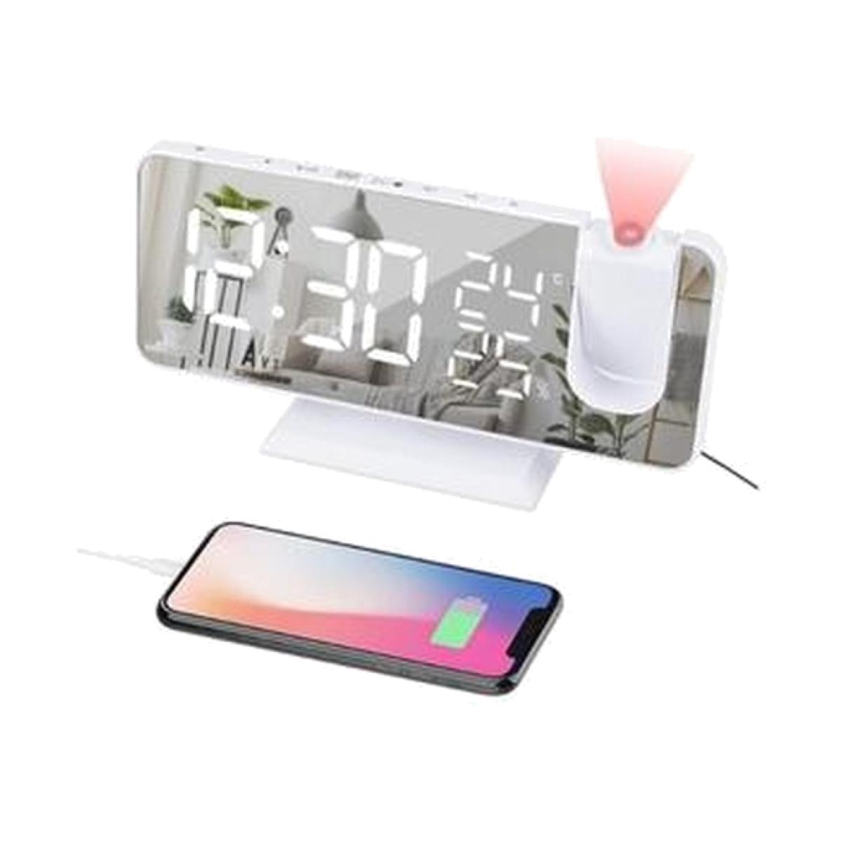 Projection Alarm Clock with Dual Alarm - White