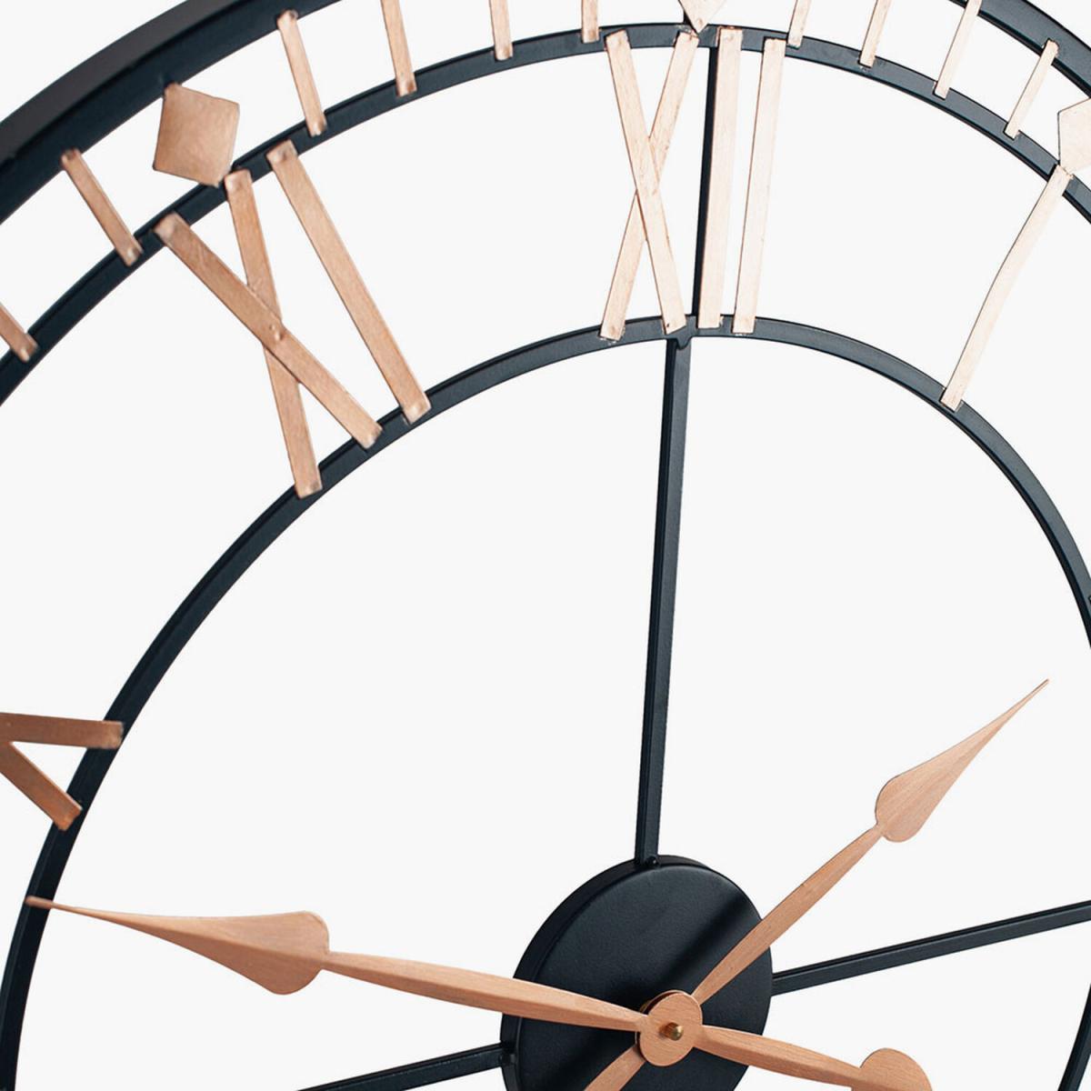 Metal Round Skeletal Wall Clock - Black & Gold – image 3