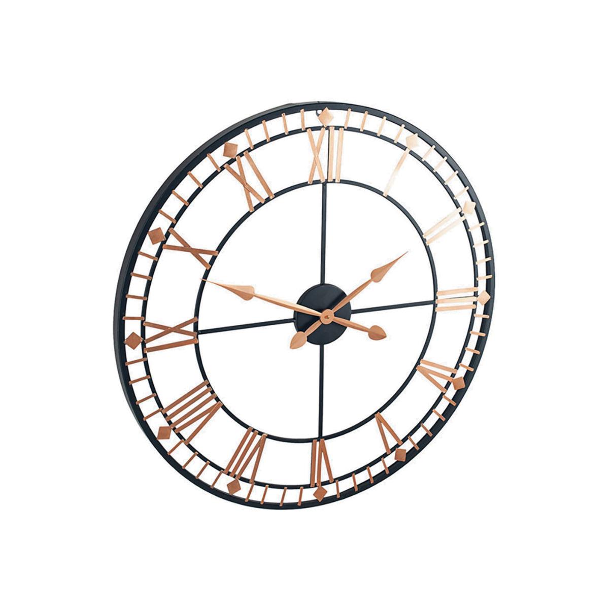Metal Round Skeletal Wall Clock - Black & Gold – image 1