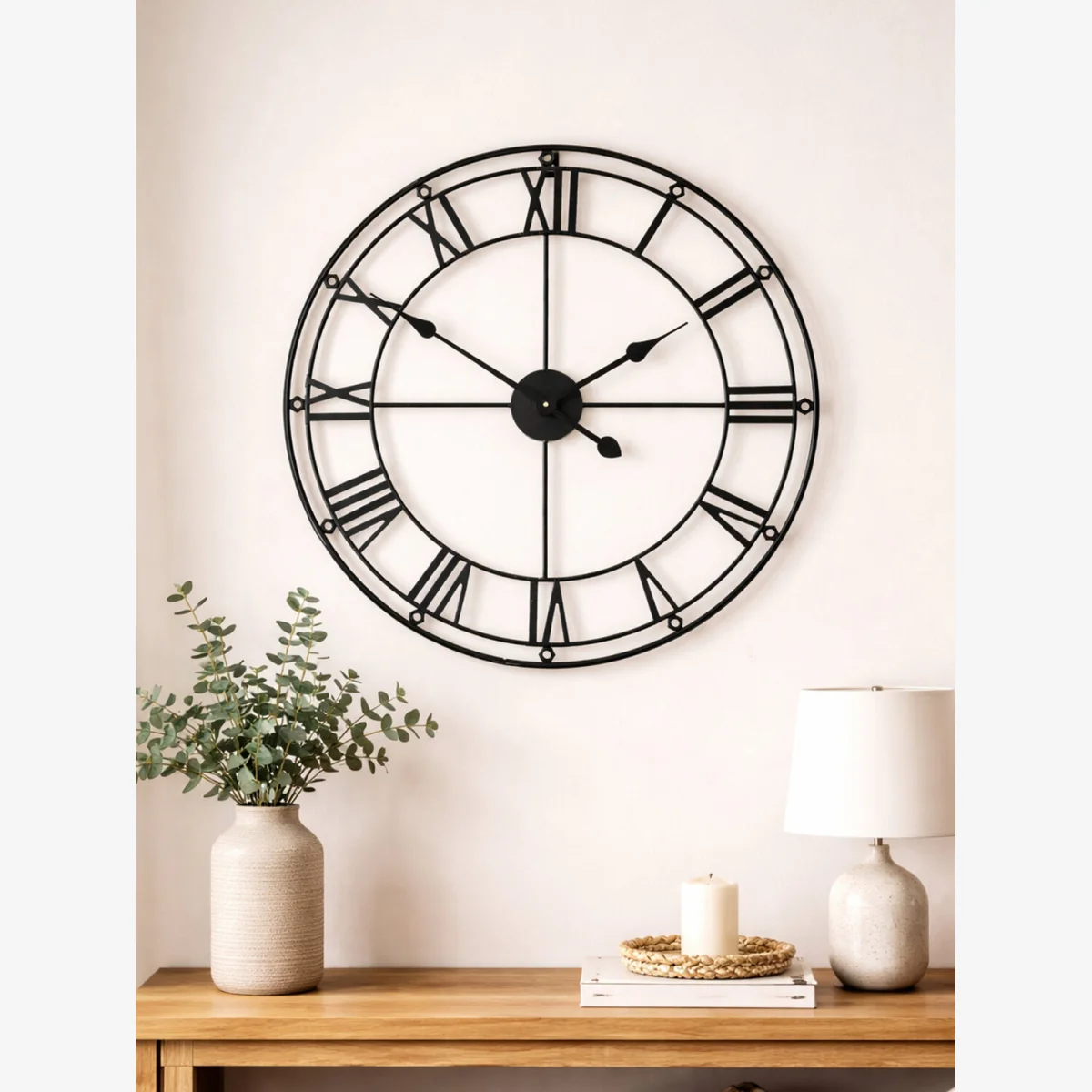 Baywood 59cm Dia Matt Black Metal Wall Clock - Black – image 1