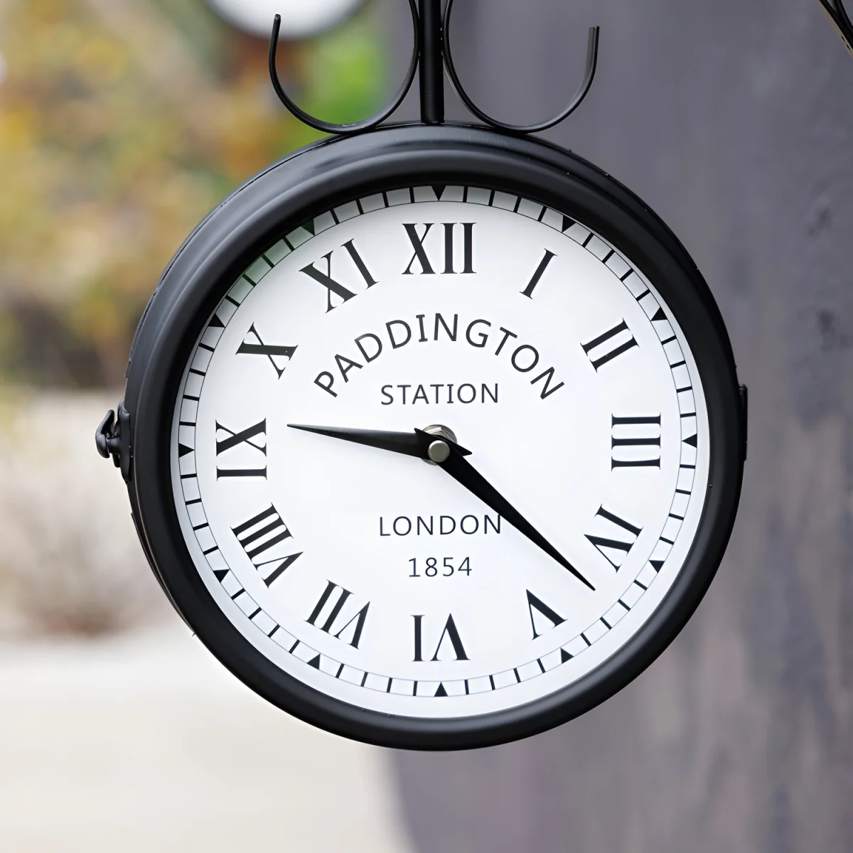 Double Sided Paddington Station Clock Black Bracket 31cm Diameter - Black – image 3