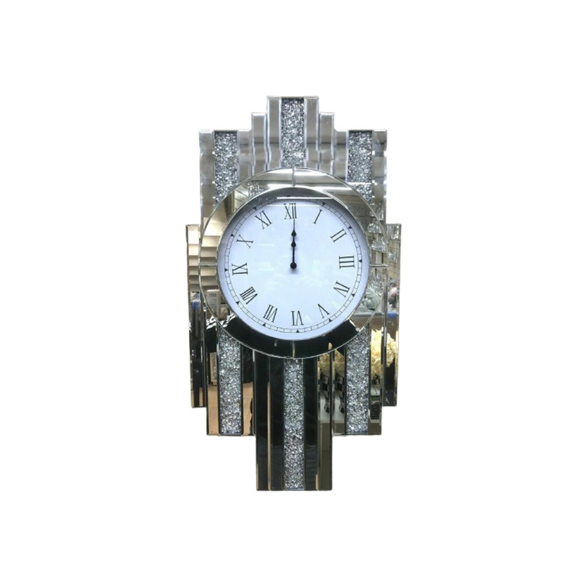 Mirrored Crushed Jewel Mantel Clock Wall Clock - Silver
