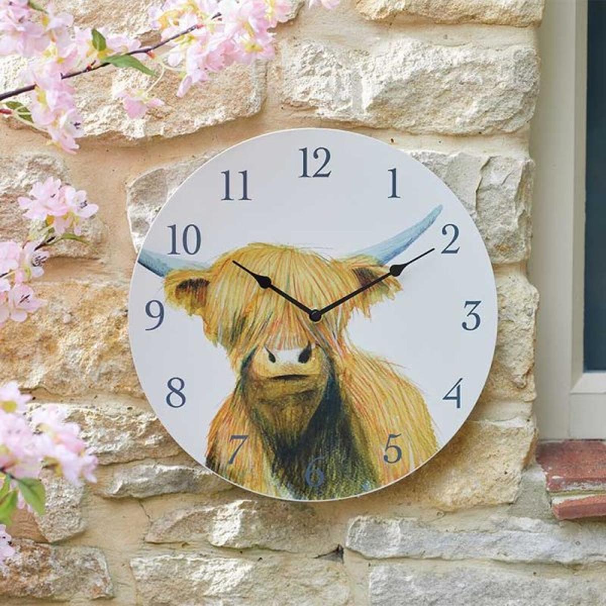 Highland Cow Wall Clock - White